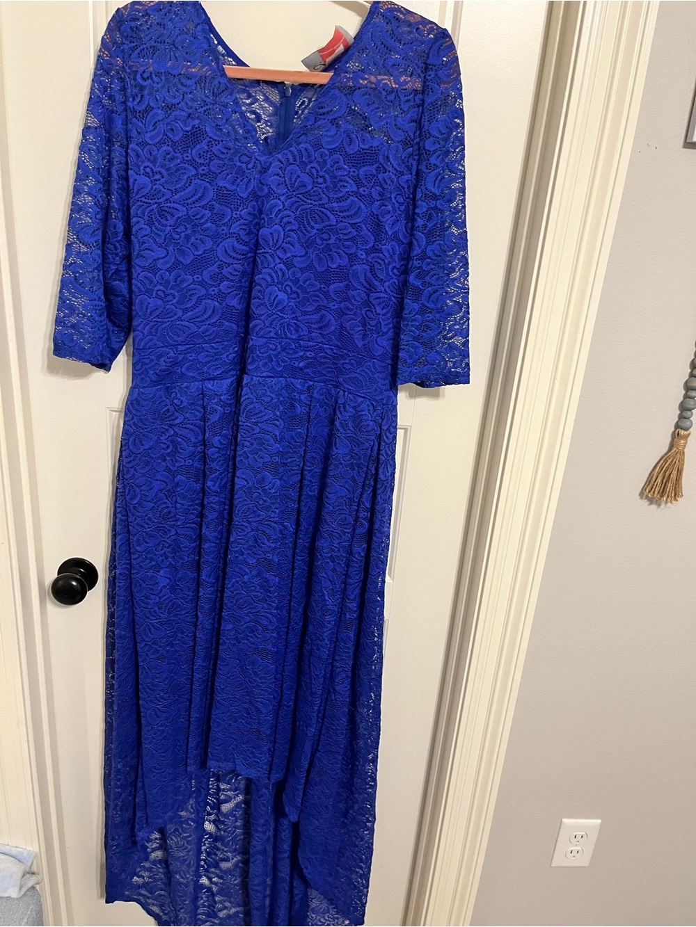 SHUN Cobalt Blue Lace High-Low Dress